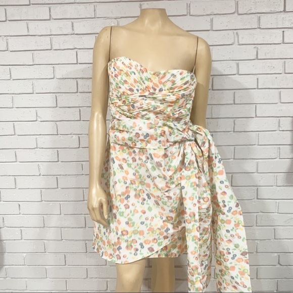 Tory Burch Women's White Strapless Printed Taffeta Draped Party Dress